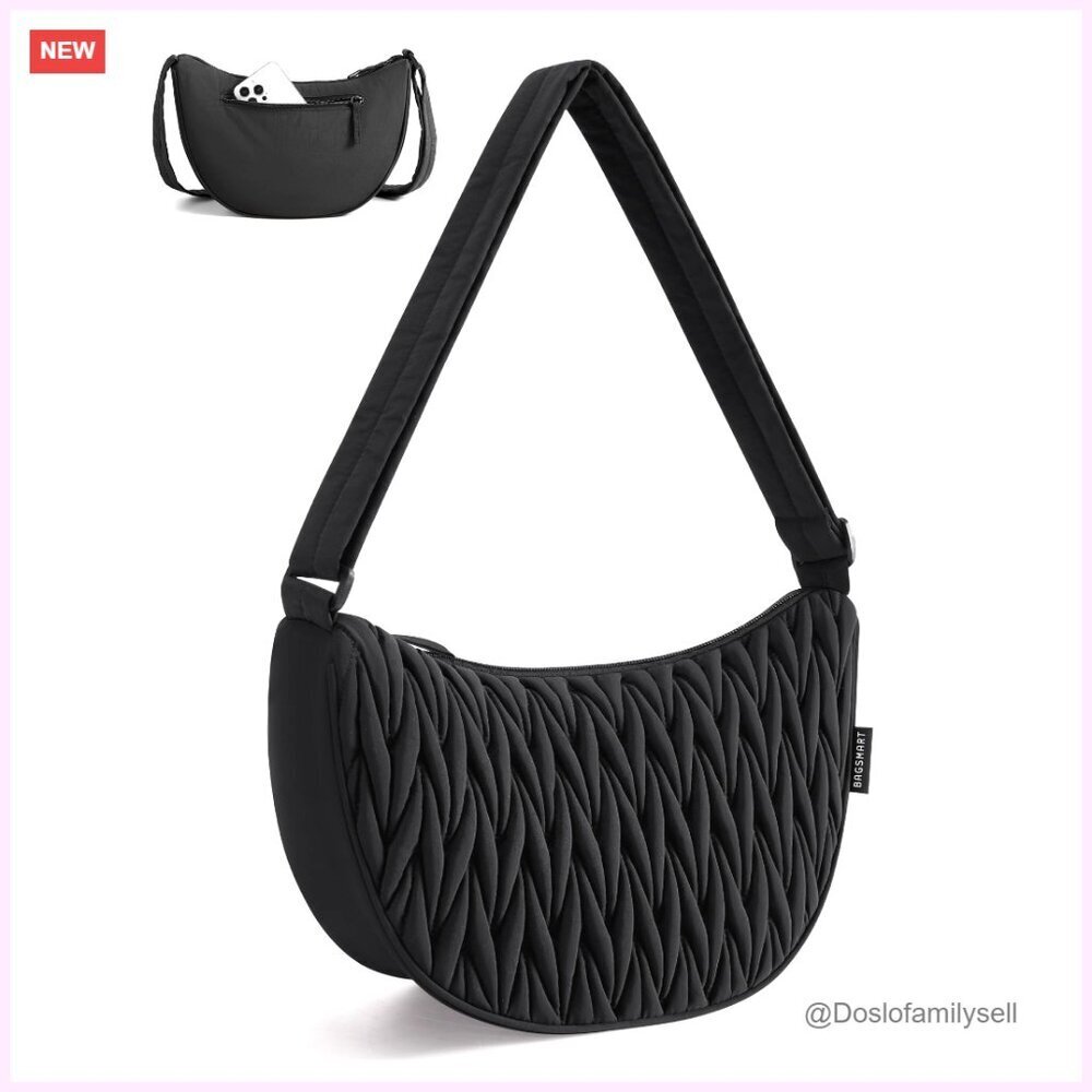 Small Quilted Crossbody Hobo Bag with Adjustable Strap, Multiple Pockets